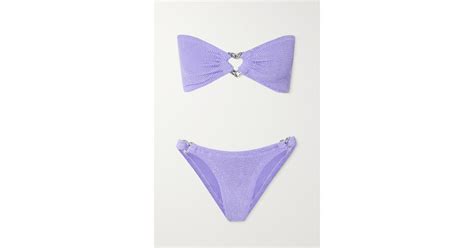 Hunza G Nicole Cutout Seersucker Bandeau Bikini In Purple Lyst Uk