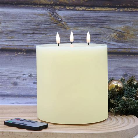 Eywamage 3 Wick Ivory Flameless Led Pillar Candles With Remote Timer Real Wax Flickering Large