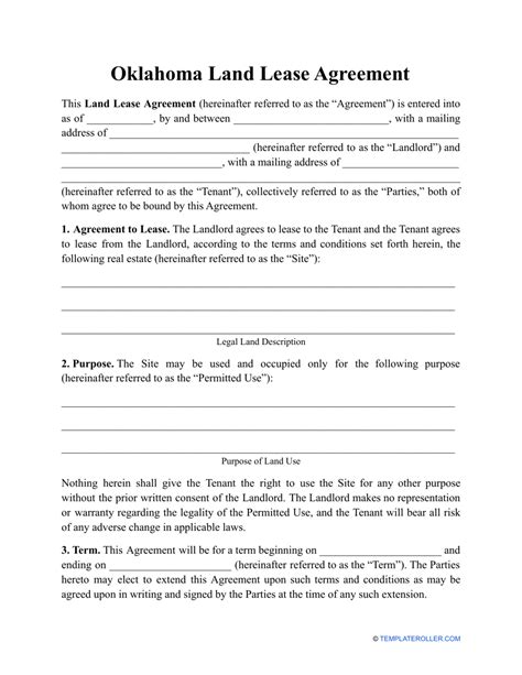 Oklahoma Land Lease Agreement Template Fill Out Sign Online And Download Pdf Templateroller