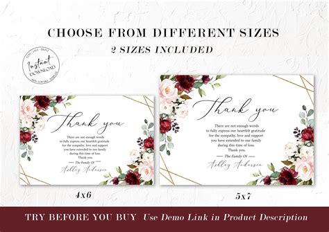 Celebration of life Red Roses Funeral Thank You Card Template R1