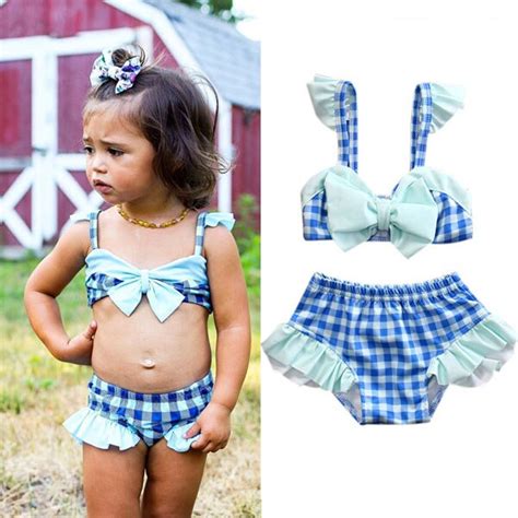 Hirigin A Cuadros Beb Ni As Traje De Ba O Bikini Set Bowknot