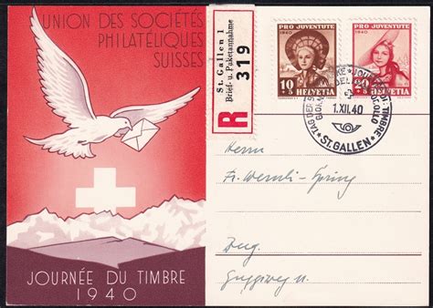 Schweiz Tag der Briefmarke 1940 Karte französisch mit Stempel St