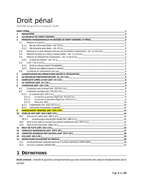 Notes De Cours Droit P Nal D Finitions Droit Criminel Interdit Et