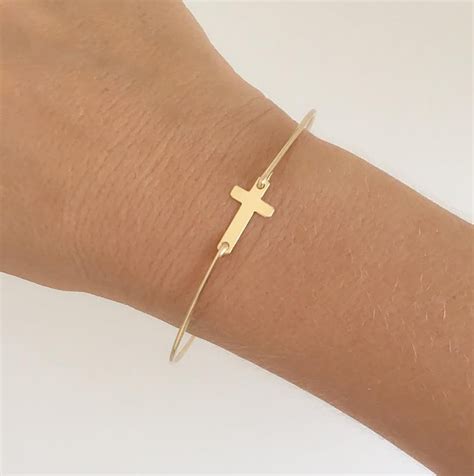 Sterling Silver Cross Bracelet Women Sideways Cross Bracelet - Etsy