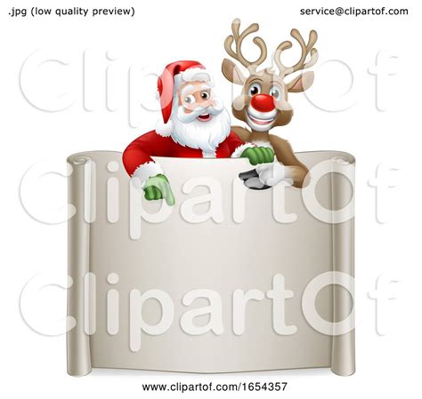 Santa Claus And Reindeer Christmas Scroll Sign By Atstockillustration 1654357