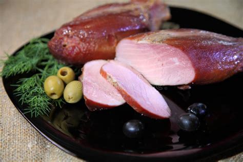 Smoked Meat Closeup Of A Sliced Piece Smoked Ham Stock Image Image