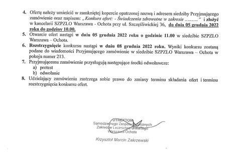 Konkurs Na Udzielenie Zam Wienia Na Realizacj Wiadcze Zdrowotnych W