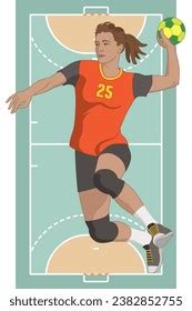 Handball Player Female Throwing Ball Court Stock Vector Royalty Free