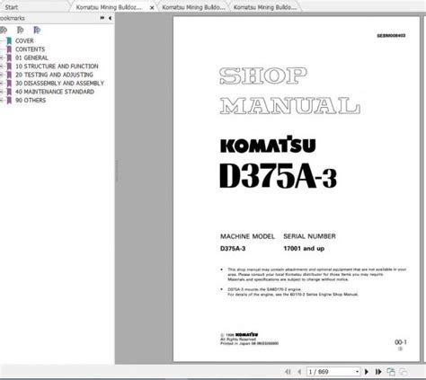 Komatsu Mining Bulldozers D A Shop Manual