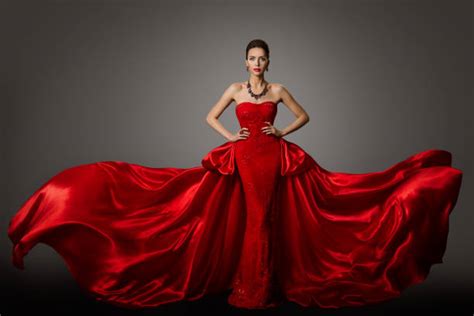 140 Woman Dancing Red Dress Fashion Model Dance Flying Gown Fabric