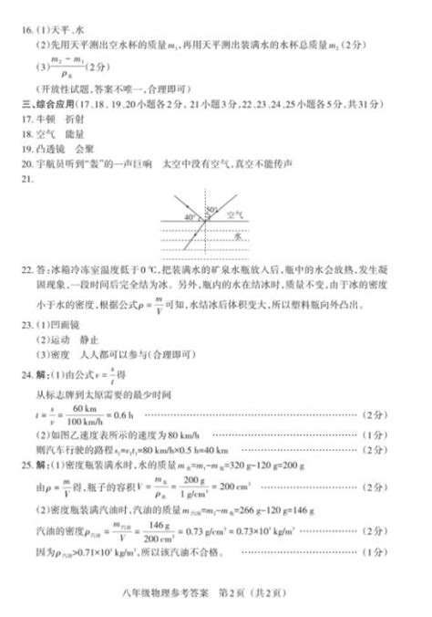 2019 2020山西忻州八年级上物理期末试题答案（图片版）2初二物理中考网