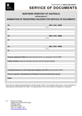 Fillable Online Nt Gov Service Of Documents Form Northern Territory