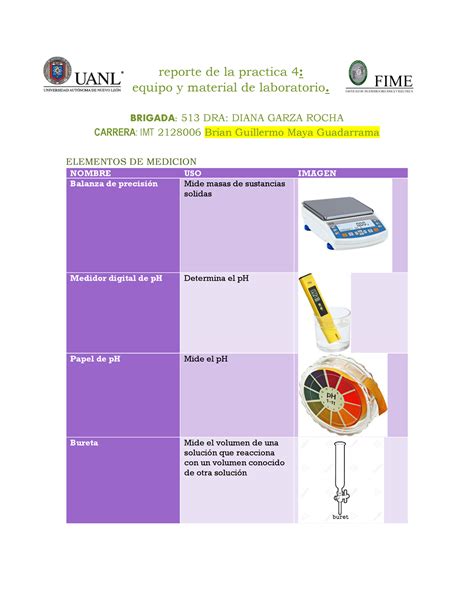 Reporte Practica 3 De Quimica Reporte De La Practica 4 Equipo Y