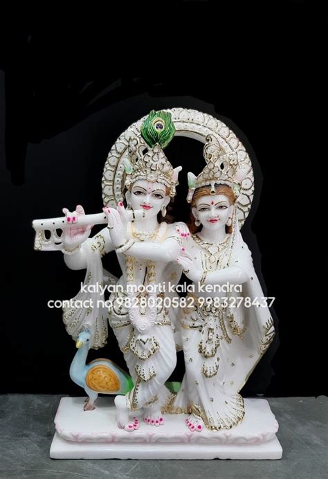 White Painted Marble Radha Krishna Jugal Jodi For Temple Size 2 Feet