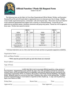 Fillable Online Official Function Picnic Kit Request Form Fax Email