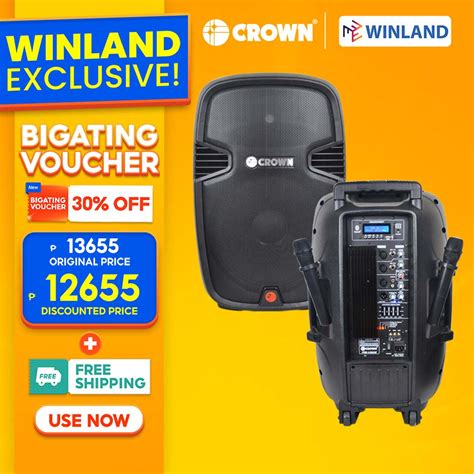 Crown By Winland 1pc 15 Inch 2 Way Powered Portable Sound System 400W