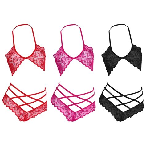 Women Sexy Hollow Out Lace Top Bra Cross Panty Underwear Lingerie Set