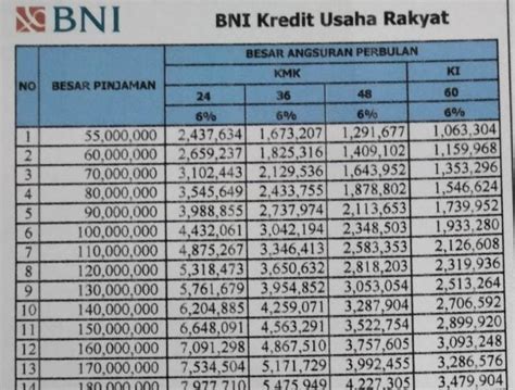 Tabel KUR BNI 24 Agustus 2024 Plafon Rp 250 Juta Dan Rp 500 Juta