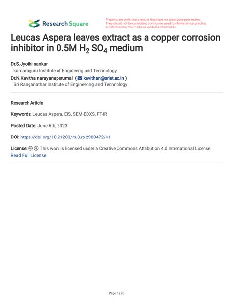 PDF Leucas Aspera Leaves Extract As A Copper Corrosion Inhibitor In 0