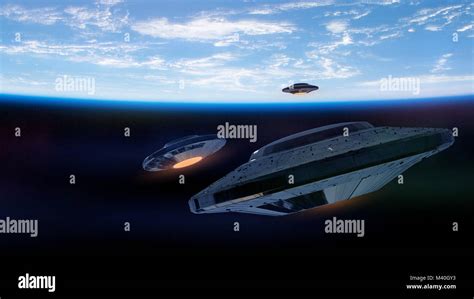 Los Ovnis Naves Espaciales Alienígenas Acercándose Al Planeta Tierra