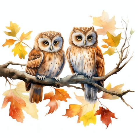 Premium Photo Beautiful Owls Perched On Branches Watercolor Clipart