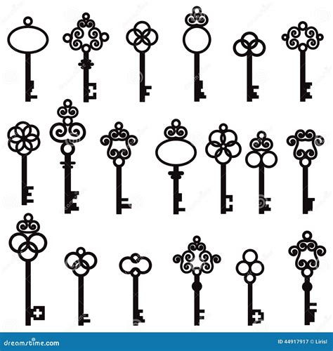 Set Of Old Keys With Decorative Elements In Retro Style Stock Vector