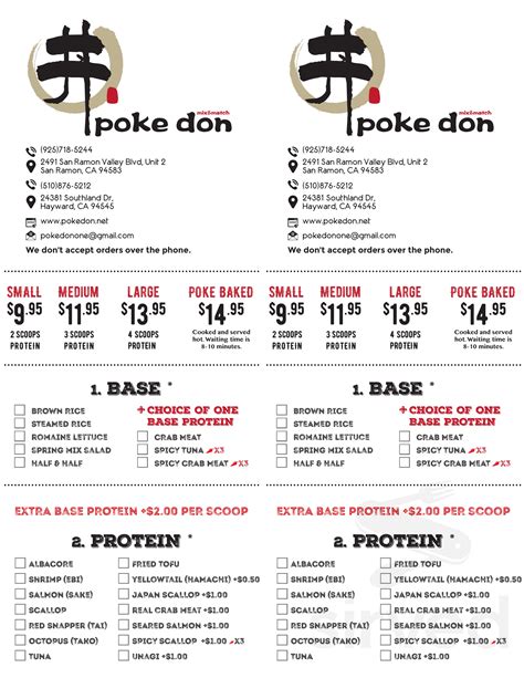 Poke Don Menu In Hayward California Usa