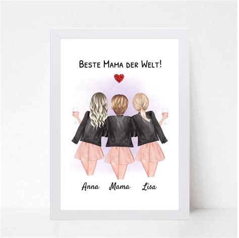 Mutter und 2 Töchter Poster Geschenk personalisiert Poster