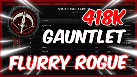 DIABLO 4 Fastest Rogue EU West Gauntlet 418K Solo Run Week 4