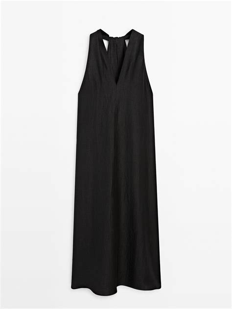 Massimo Dutti V Neck Dress With Back Knot Detail In Black Lyst