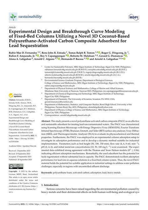 PDF Experimental Design And Breakthrough Curve Modeling Of Fixed Bed