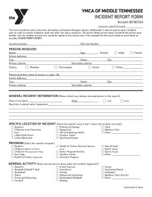 TN YMCA Of Middle Incident Report Form 2015 2024 Fill And Sign