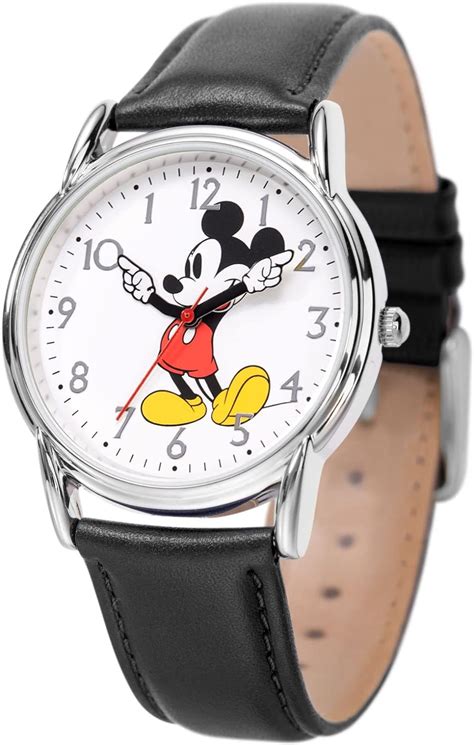 Disney Mickey Mouse Reloj clásico de cuarzo con correa de piel para