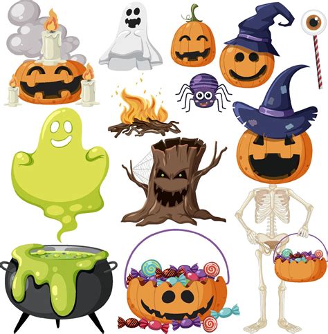 Set of halloween cartoon characters and elements 11279732 Vector Art at ...