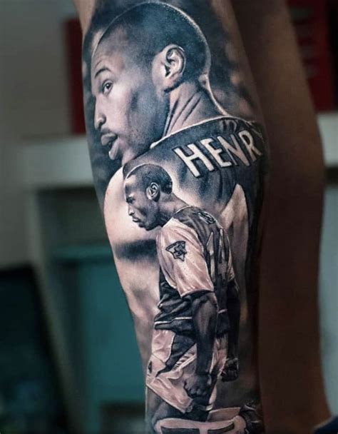 The Back Of A Man S Leg With An Image Of Two Men On It