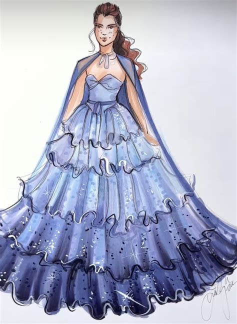 A Drawing Of A Woman In A Blue Dress