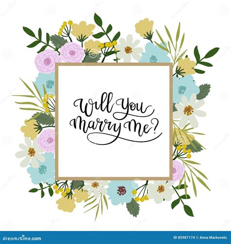 Will You Marry Me Hand Lettering Greeting Card Floral Frame Stock