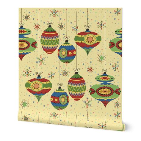 MCM Christmas Atomic Ornaments Yellow Wallpaper Spoonflower