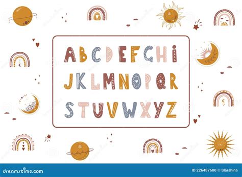 Boho Alphabet With Celestial Elements Cute Letters And Numbers For