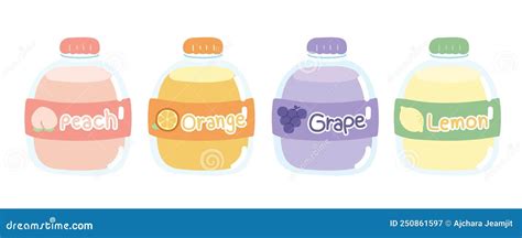 Set Of Cute Juice Bottle Cartoon Hand Drawn Stock Vector Illustration