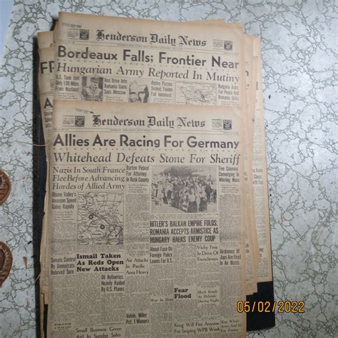 World War II WWII 2 Newspaper pages BORDEAUX FALLS + ALLIES RACE TO ...