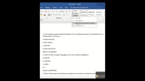 How To Select All Text With Similar Formatting In A Word Document Youtube