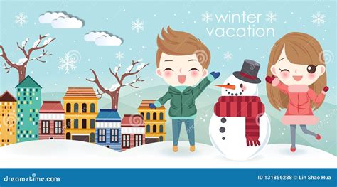 Cartoon Kids Travel in Winter Stock Illustration - Illustration of asia ...