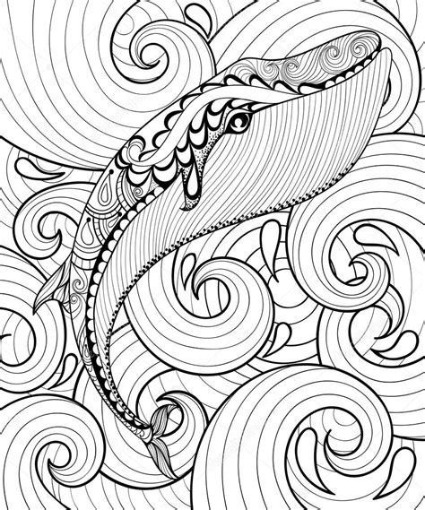 Vector Zentangle Whale In Sea Print For Adult Coloring Page A Stock