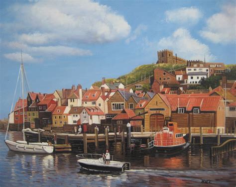 Whitby Painting North Yorkshire Old Town Harbour Boats Original Oil