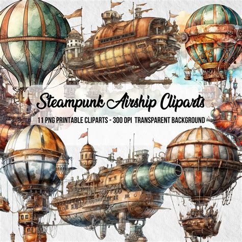 Steampunk Airship Cliparts,png Steampunk,junk Journal,scrapbook ...