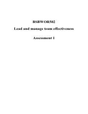 BSBWOR 502 T1 Pdf BSBWOR502 Lead And Manage Team Effectiveness