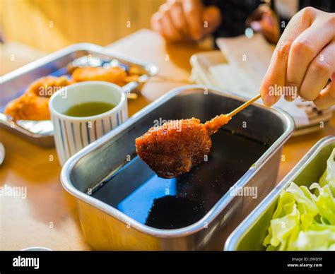 Kushikatsu Japanese Dish Of Deep Fried Skewered Meat And Vegetables