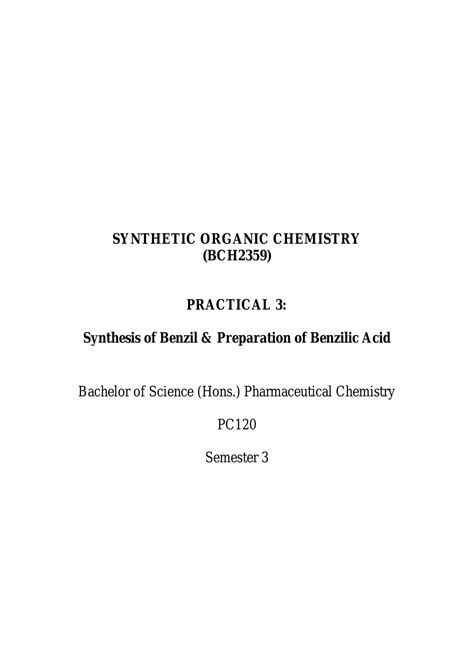 Synthesis Of Benzil And Preparation Of Benzilic Acid Bpc2236