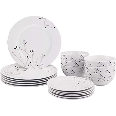 VEWEET Annie 20 Piece Dinner Set Ivory White Porcelain Pink Floral